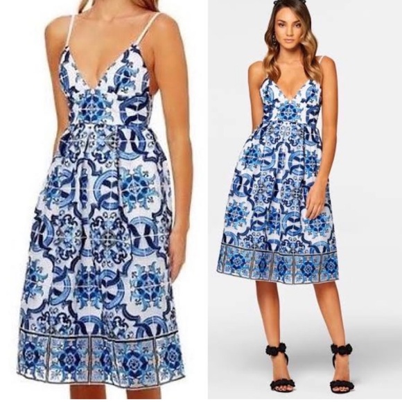 KOOKAI Donatella White Blue Embroidered Cocktail Midi Dress - Picture 7 of 15